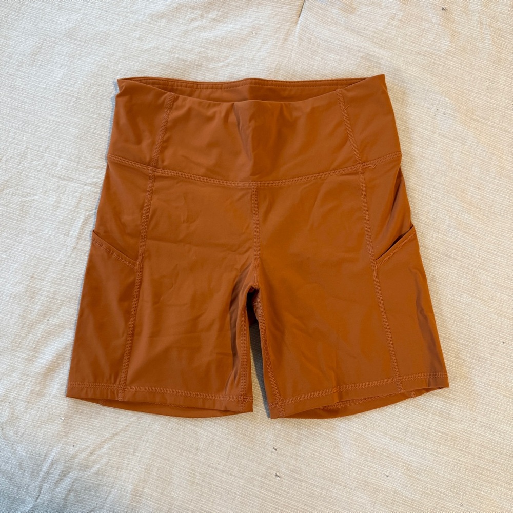 Orange Biker Shorts with Pockets